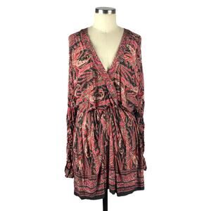 ISABEL MARANT Red Pink Paisley Mini Dress Ruched Summer Stretch Colorful 36 S